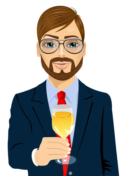 Jovem empresário brindar com uma taça de champanhe — Vetor de Stock