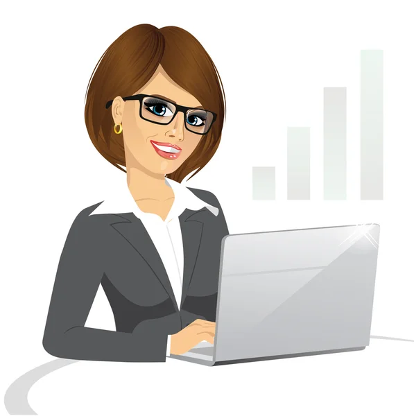 Business woman working on laptop — Stock Vector