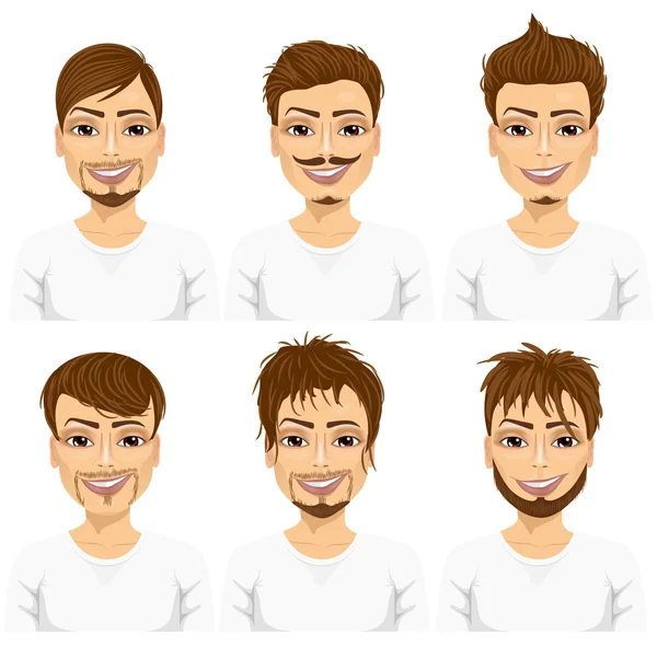 Différentes coiffures hipster masculin à la mode — Image vectorielle