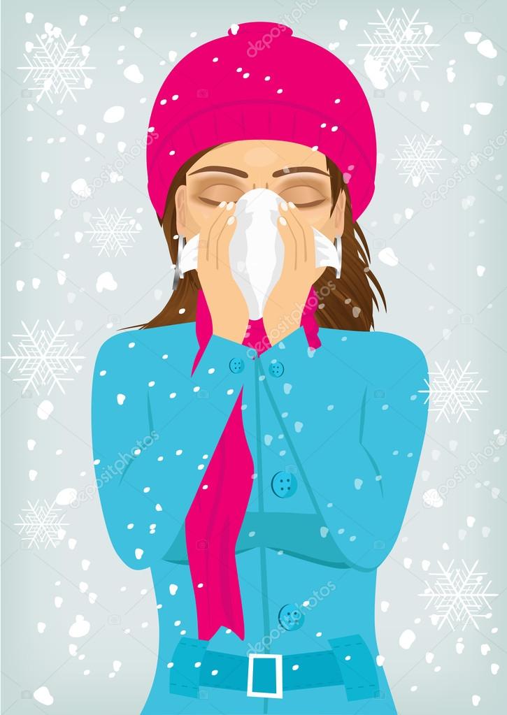 woman suffering influenza and runny nose