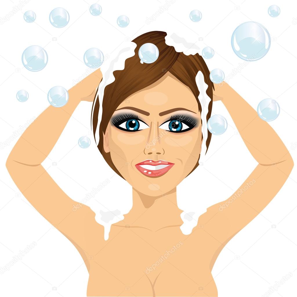 Attractive woman washing hair with shampoo — Stock Vector © flint01 ...