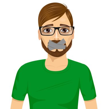 genç adam wouth ile susturulması gri bantla kapalı