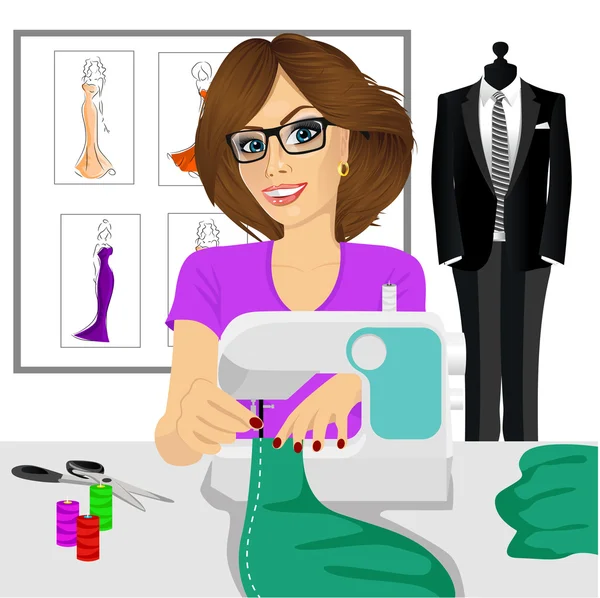 Dressmaker woman using sewing machine — Stock Vector