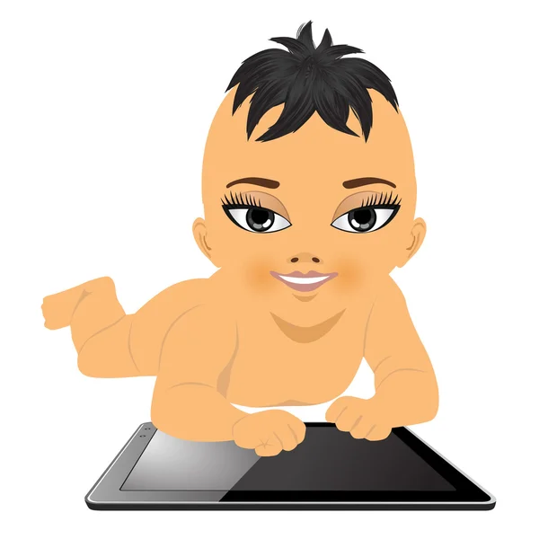 Kis baby boy játék a digitális tábla — Stock Vector