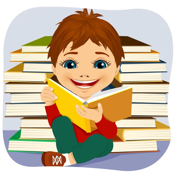 Little boy reading an interesting book — Stock Vector