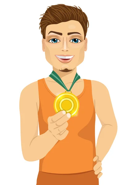 Athlète masculin montrant sa médaille d'or — Image vectorielle