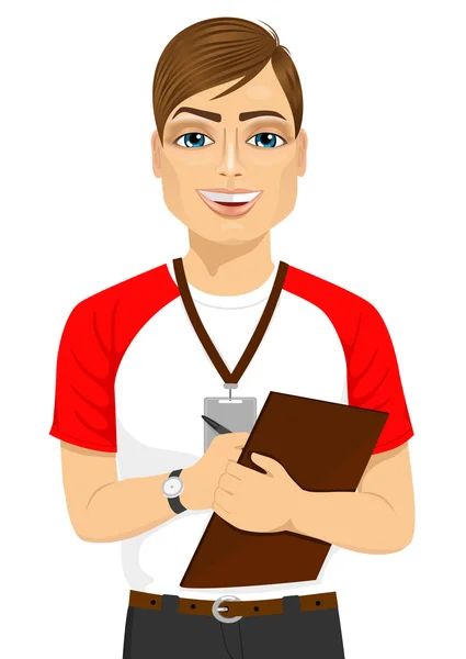 Entrenador de fitness masculino notas de escritura — Vector de stock