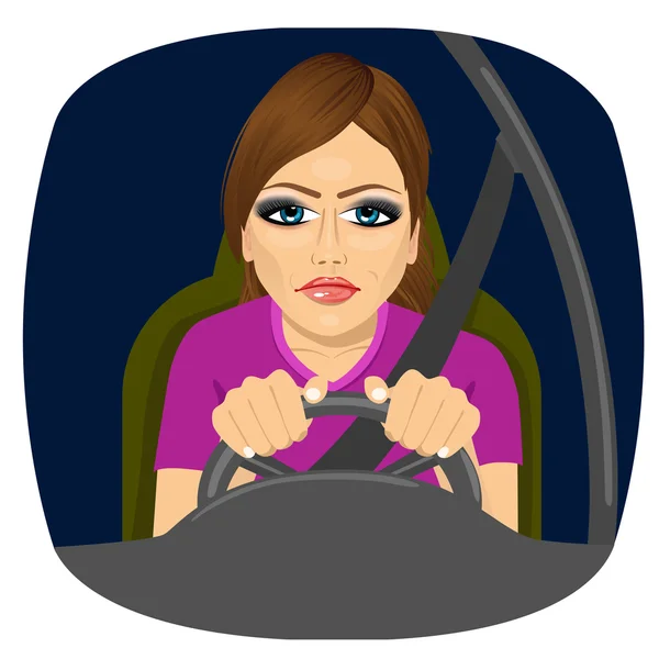 Sleepy female driver dozing off while driving — Stock Vector