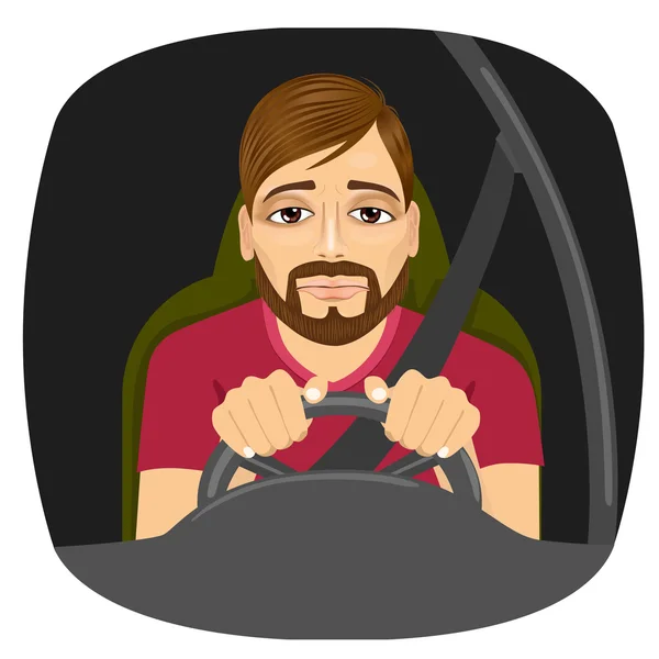 Sleepy male driver dozing off while driving — Stock Vector