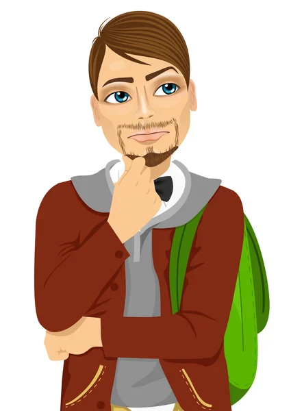 Estudiante con mochila pensando en algo — Vector de stock