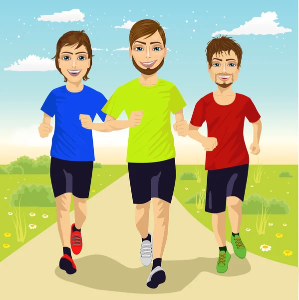 Joven corredor hombres corriendo al aire libre — Vector de stock