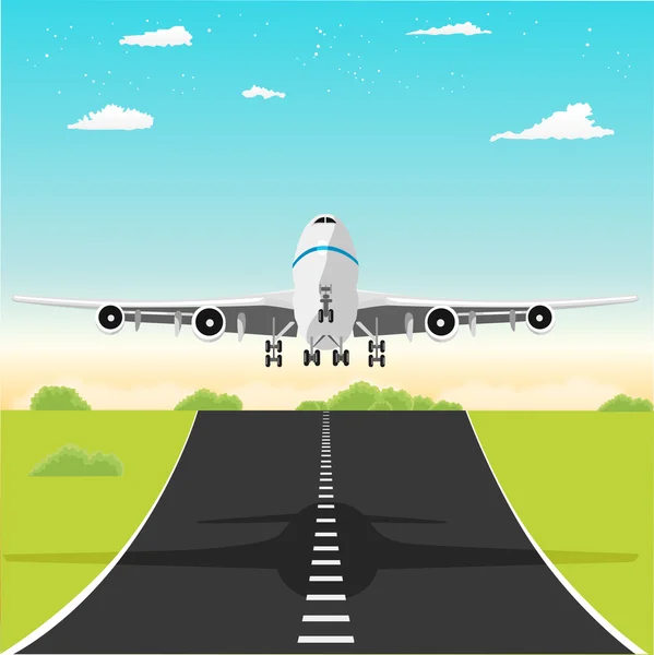 Airplane taking off from the runway in the afternoon — Stock Vector