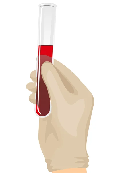 La mano sosteniendo un tubo de ensayo lleno de sangre — Vector de stock