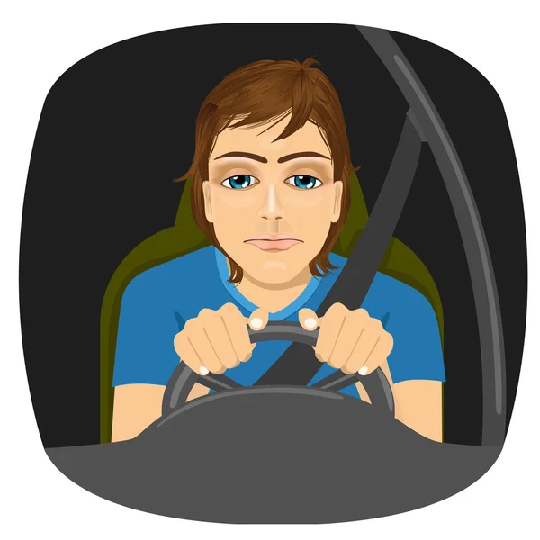Sleepy male driver dozing off while driving — Stock Vector