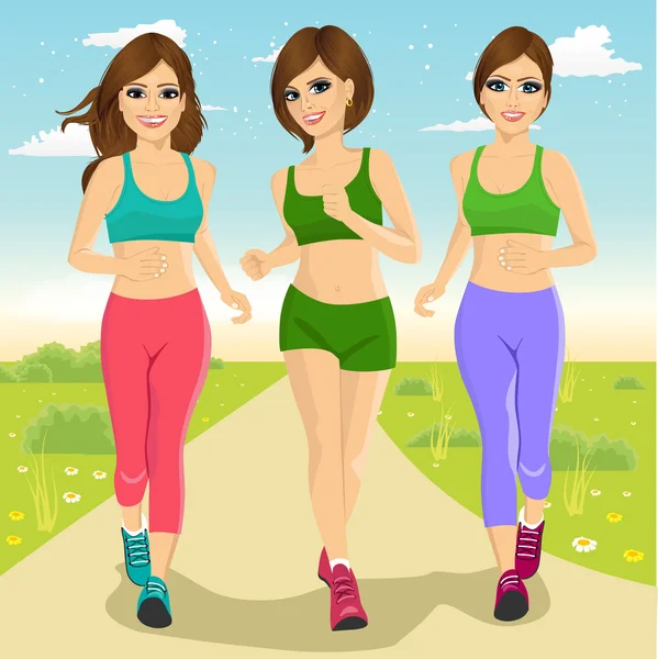Mujeres corredoras jóvenes corriendo al aire libre — Archivo Imágenes Vectoriales