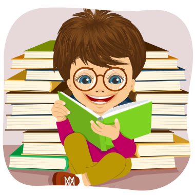 ilginç bir kitap okuma gözlüğü olan küçük çocuk