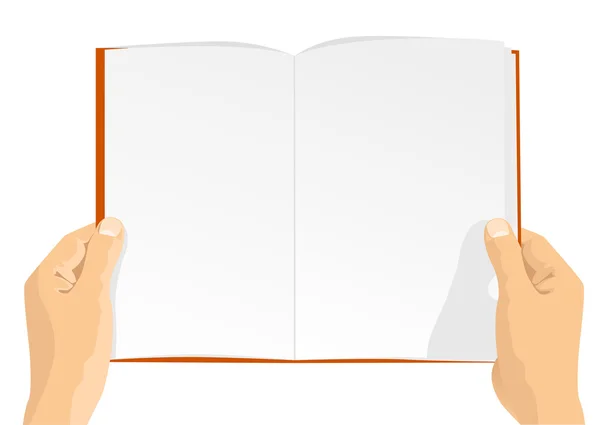 Mani in possesso di un libro vuoto con spazio di copia per il testo — Vettoriale Stock