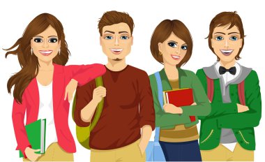 Geçici grup gülümseyen ve mutlu seyir öğrenci