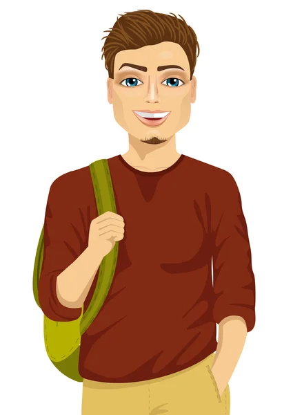 Bir sırt çantası ile gülümseyen erkek öğrenci — Stok Vektör