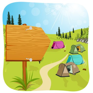 bir kamp girişine yakın bir ahşap Pano ayakta