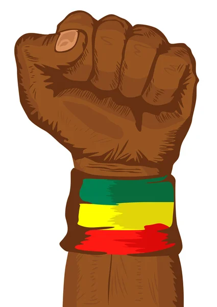 Pugno indossando una bandiera del braccialetto Etiopia stretto stretto — Vettoriale Stock