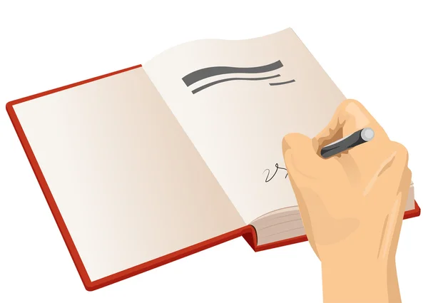 Hand ondertekening van de eerste pagina van een hardcover — Stockvector