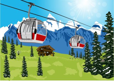 wonderful summer scenery with ski lift cable booth or car