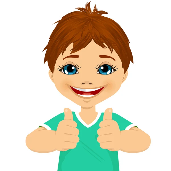 Little boy showing two thumbs up — Stock Vector