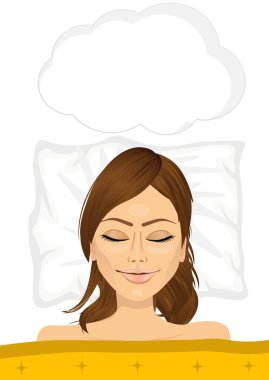 Evde yatakta, üstten görünüm Uyuyan Genç kadın