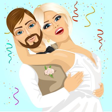 Sarışın gelin ve damat onların düğün günü romantik bir an olması