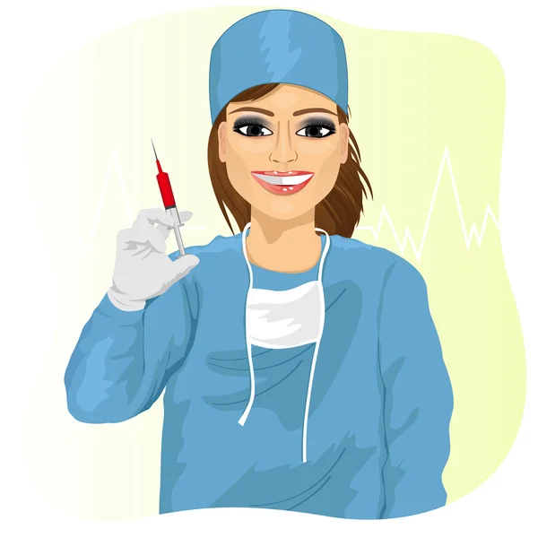 Female doctor holding a syringe — Stock Vector