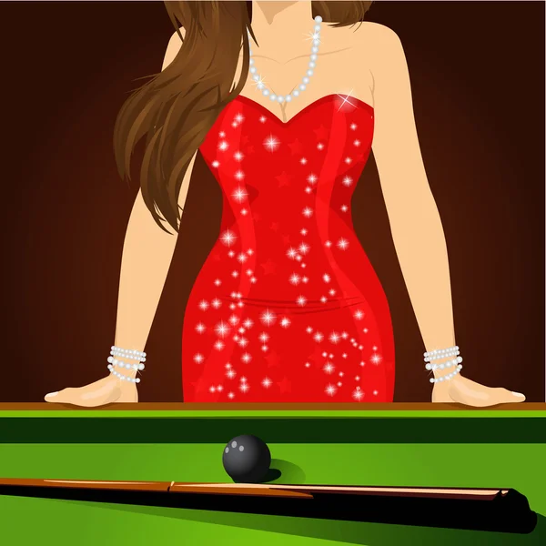 Belle femme appuyée sur une table de billard — Image vectorielle