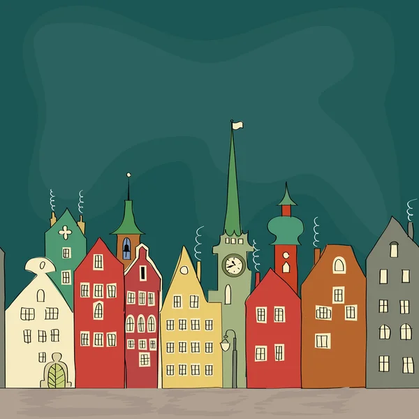 Dibujo a mano alzada de viejos edificios coloridos en Amsterdam — Vector de stock