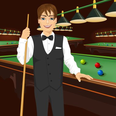 yakışıklı adam Cue stick holding