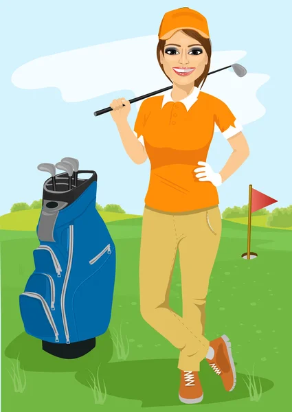 Jolie golfeuse avec club de golf — Image vectorielle