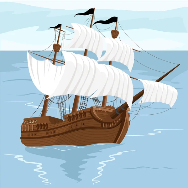 Antiguo barco con ventas blancas — Vector de stock