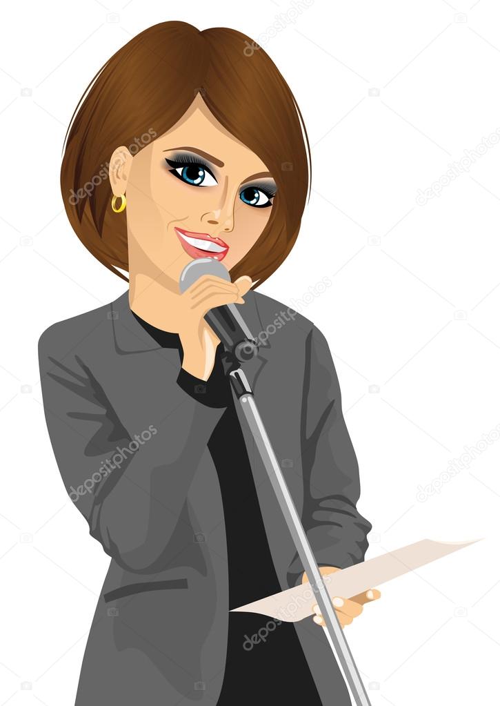 woman speaking into a microphone