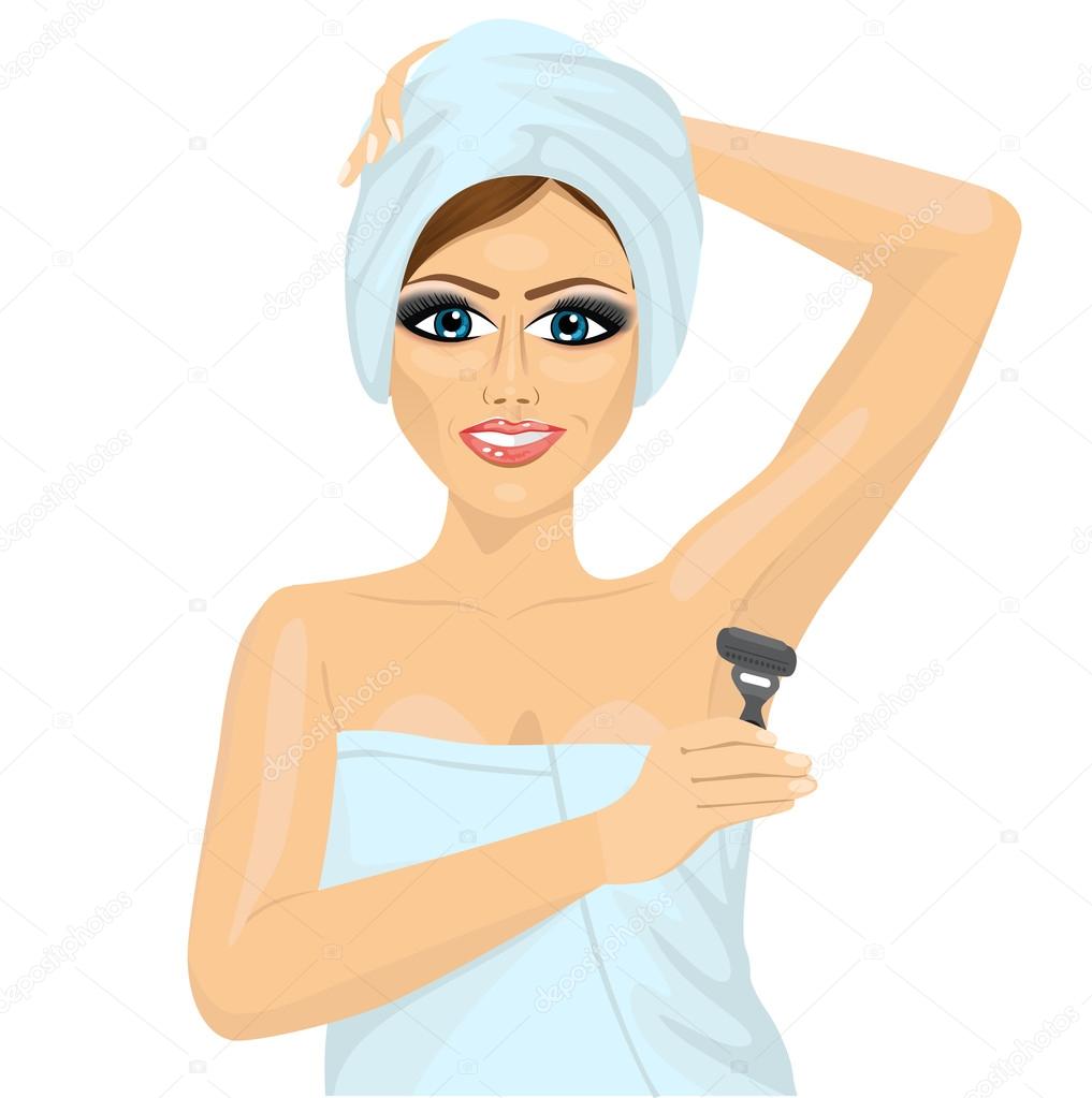 attractive young woman shaving her armpit