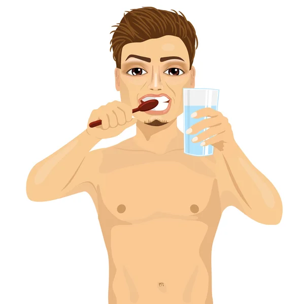 Pohledný mladík, čistit si zuby — Stockový vektor