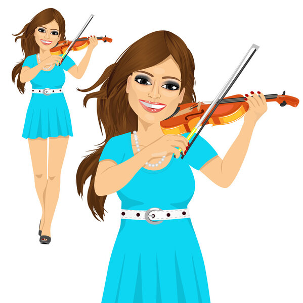 Красивая молодая женщина играет на скрипке
