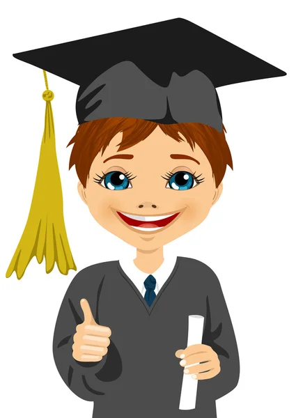 Graduation little boy holding his diploma with pride — Stock Vector