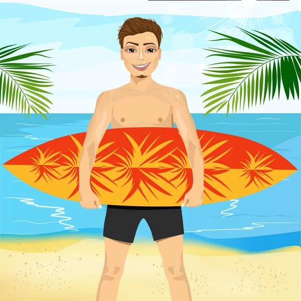 Surfista profissional segurando uma prancha de surf —  Vetores de Stock