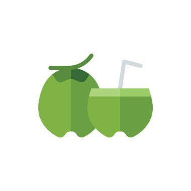 Genç Hindistancevizi Düz Simge Logosu Çizim Vektörü izole edildi. Meyve ve Sağlıklı Yiyecek Simgesi. Web Tasarımı, Logo, Uygulama ve İşinizi Geliştirmek İçin Uygun.