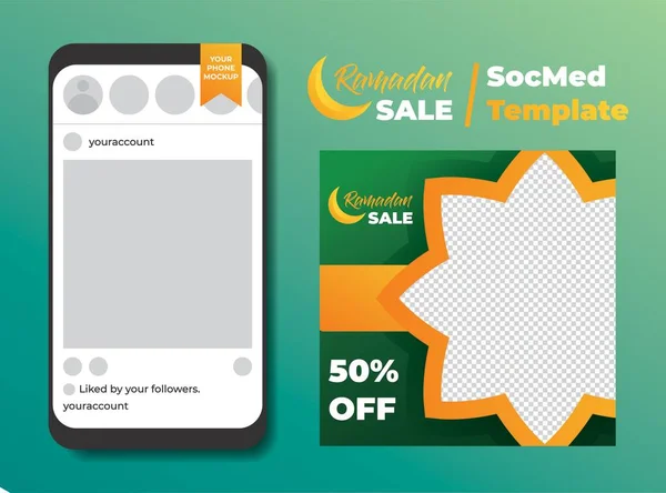 Lüks Yeşil ve Altın Ramazan Kareem Satış ya da İndirim Sosyal Medya Şablonu ile Banner, Reklamcılık, Tebrik Kartı, Poster ve Diğer Medya Tanıtımı.