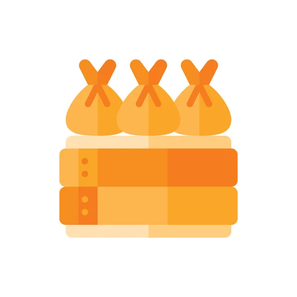 Wonton Düz Simge Logosu Çizim Vektörü izole edildi. Çin Gıda ve Restoran Simgesi. Web Tasarımı, Logo, Uygulama ve İşinizi Geliştirmek İçin Uygun.