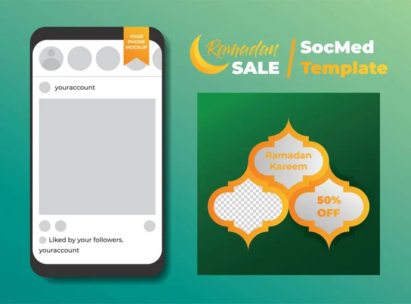 Lüks Yeşil ve Altın Ramazan Kareem, Banner, reklamcılık, tebrik kartı, poster ve diğerleri için indirimli sosyal medya şablonu.