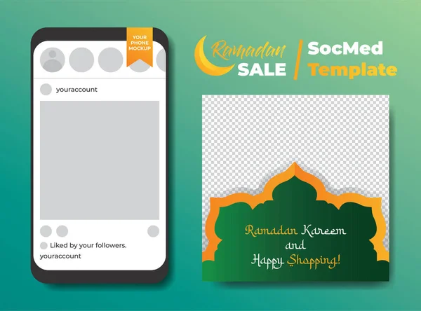 Lüks Yeşil ve Altın Ramazan Kareem, Banner, reklamcılık, tebrik kartı, poster ve diğerleri için indirimli sosyal medya şablonu.