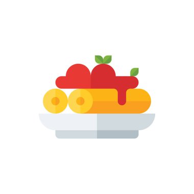 Enchilada, Spring Roll Düz Simge İllüstrasyon Vektörü izole edildi. Meksika Gıda ve Restoran Simgesi. Web Tasarımı, Logo, Uygulama ve İşinizi Geliştirmek İçin Uygun.