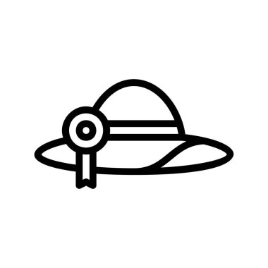 Geniş kenarlı güneş şapkasının şık bir tasviri, dekoratif bir kurdele ve dairesel süsleme ile süslenmiş, güneşli günler için ideal..