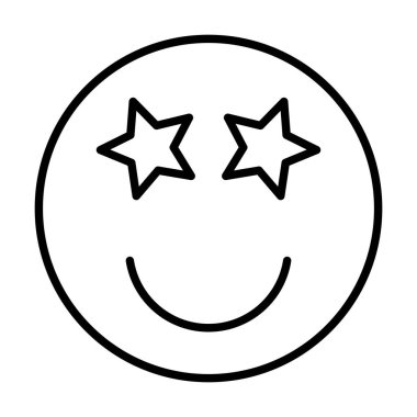 Yıldız Gözlü Gülen Yüz Vektör Satır Simgesi Tasarımı